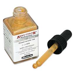 Schmincke Aero Color Professional Airbrush Color - 28 ml, Metallic Brilliant Gold, bottle with dropper removed