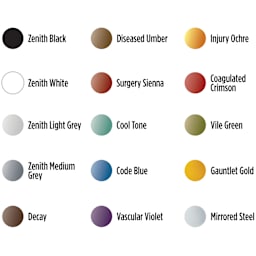 Iwata Medea NuWorlds Airbrush Paints - Heavy Metal, Set of 19, swatches