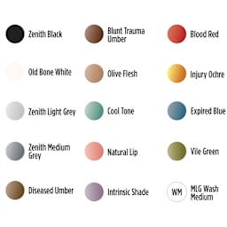 Iwata Medea NuWorlds Airbrush Paints - Weathered Worlds, Set of 19, swatches