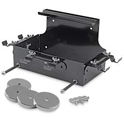 Iwata Air-Port Workstation - shown empty with discs for securing in front