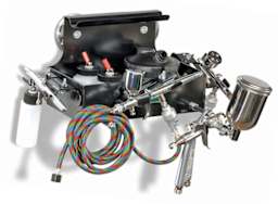 Iwata Air-Port Workstation - Shown accessorized with airbrushes and supplies (not included)