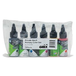 Grex Private Stock Airbrush Base Modifier - Primary Colors, Set of 6, 1 oz - front of packaging