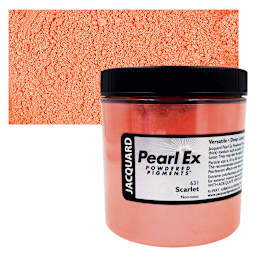 Jacquard Pearl-Ex Pigment - 4 oz, Scarlet, Jar and swatch