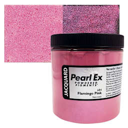 Jacquard Pearl-Ex Pigment - 4 oz, Flamingo Pink, Jar and swatch