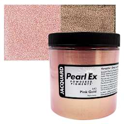 Jacquard Pearl-Ex Pigment - 4 oz, Pink Gold, Jar and swatch