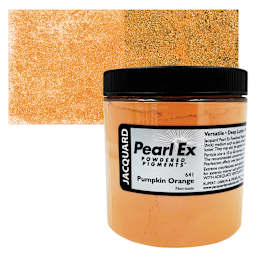 Jacquard Pearl-Ex Pigment - 4 oz, Pumpkin Orange, Jar and swatch