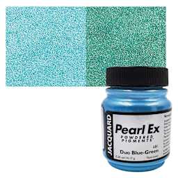 Jacquard Pearl-Ex Pigment - Duo Blue-Green, 0.5 oz jar and swatch