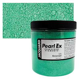 Jacquard Pearl-Ex Pigment - 4 oz, Emerald, Jar and swatch