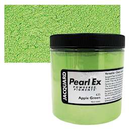 Jacquard Pearl-Ex Pigment - 4 oz, Apple Green, Jar and swatch