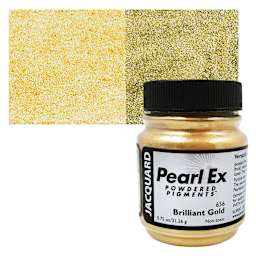 Jacquard Pearl-Ex Pigment - 0.75 oz, Brilliant Gold jar and swatch