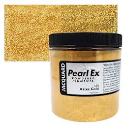 Jacquard Pearl-Ex Pigment - 4 oz, Aztec Gold, Jar and swatch