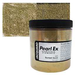 Jacquard Pearl-Ex Pigment - 4 oz, Sunset Gold, Jar and swatch