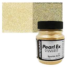 Jacquard Pearl-Ex Pigment - 0.75 oz, Sparkle Gold jar and swatch
