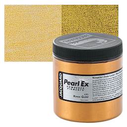 Jacquard Pearl-Ex Pigment - 4 oz, Solar Gold, Jar and swatch