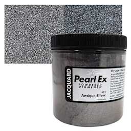 Jacquard Pearl-Ex Pigment - 4 oz, Antique Silver, Jar and swatch