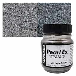 Jacquard Pearl-Ex Pigment - 0.75 oz, Antique Silver jar and swatch