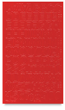 Chartpak Vinyl Letters - Top view of sheet of Red letters and numbers
