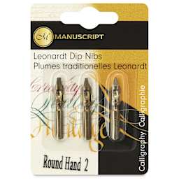 Manuscript Leonardt Dip Pen Nibs - Round Hand No. 2, Set of 3, front of packaging