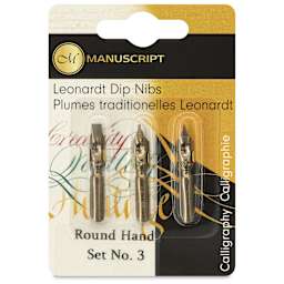 Manuscript Leonardt Dip Pen Nibs - Round Hand No. 3, Set of 3, front of packaging
