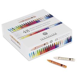 Sennelier Woodless Pastel Pencils - Set of 48, Assorted, Half Sticks, two pencils out of packaging