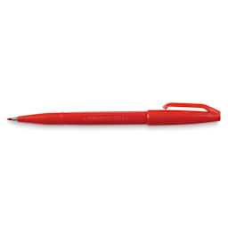 Pentel Arts Sign Pens - Single Red pen shown horizontally and uncapped
