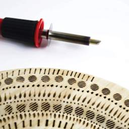 Excel Blades Wood Burning Kit for Beginners - pen next to burning examples