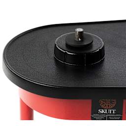 Skutt Red Prodigy Pottery Wheel w/ SSX Controller Pedal with wheel head and splash pan removed, close-up