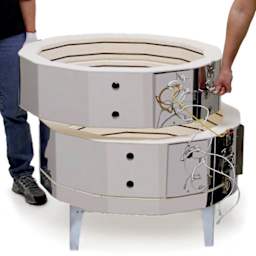 Amaco Excel 22" Deep Select Fire Kilns - Two men assembling sections of kiln 