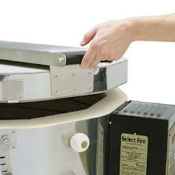 Amaco Excel 22" Deep Select Fire Kilns - Closeup of Hand raising EZ Lift Lid \