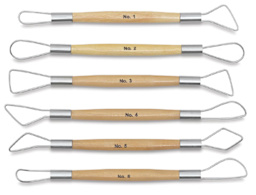 Wire End Clay Tool Set - Set of 6 showing different end shapes, laying horizontally 