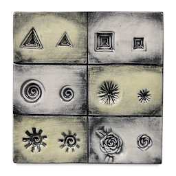 Mayco Press Tools - Finished tiles showing partial and full 3D Designs pattern