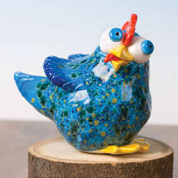 Mayco Jungle Gems Crystal Glaze - Blue Caprice - finished rooster statue example