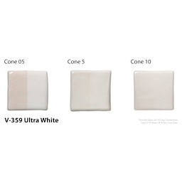Amaco Lead-Free Velvet Underglaze - Ultra White cone 05, cone 5, and cone 10 comparison