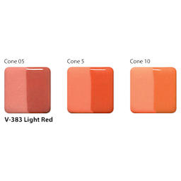 Amaco Lead-Free Velvet Underglaze - Light Red cone 05, cone 5, and cone 10 comparison