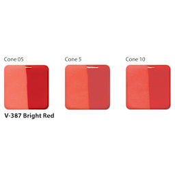 Amaco Lead-Free Velvet Underglaze - Bright Red cone 05, cone 5, and cone 10 comparison