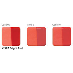 Amaco Lead-Free Velvet Underglaze - Bright Red cone 05, cone 5, and cone 10 comparison