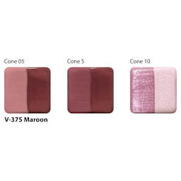 Amaco Lead-Free Velvet Underglaze - Maroon cone 05, cone 5, and cone 10 comparison