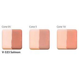 Amaco Lead-Free Velvet Underglaze - Salmon cone 05, cone 5, and cone 10 comparison