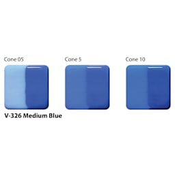 Amaco Lead-Free Velvet Underglaze - Medium Blue cone 05, cone 5, and cone 10 comparison
