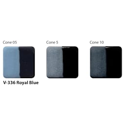 Amaco Lead-Free Velvet Underglaze - Royal Blue cone 05, cone 5, and cone 10 comparison