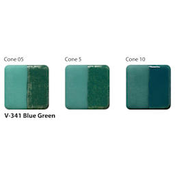 Amaco Lead-Free Velvet Underglaze - Blue Green cone 05, cone 5, and cone 10 comparison