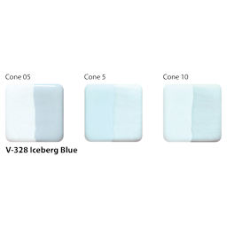 Amaco Lead-Free Velvet Underglaze - Iceberg Blue cone 05, cone 5, and cone 10 comparison