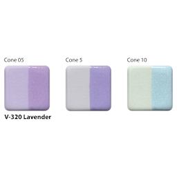 Amaco Lead-Free Velvet Underglaze - Lavender cone 05, cone 5, and cone 10 comparison