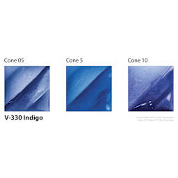 Amaco Lead-Free Velvet Underglaze - Indigo cone 05, cone 5, and cone 10 comparison