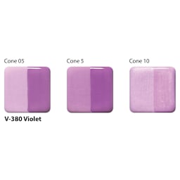 Amaco Lead-Free Velvet Underglaze - Violet cone 05, cone 5, and cone 10 comparison