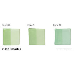 Amaco Lead-Free Velvet Underglaze - Pistachio cone 05, cone 5, and cone 10 comparison