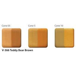 Amaco Lead-Free Velvet Underglaze - Teddy Bear Brown cone 05, cone 5, and cone 10 comparison