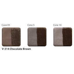 Amaco Lead-Free Velvet Underglaze - Chocolate Brown cone 05, cone 5, and cone 10 comparison