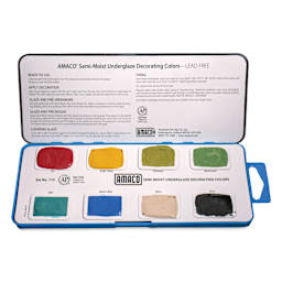 Amaco Semi-Moist Underglaze - Set No. 112, Set of 8 - with info card revealed