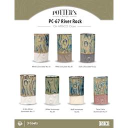 River Rock Amaco Potter's Choice Glaze - 3 coats applied to Applied to White Chocolate, Milk Chocolate, Dark Chocolate, A-Mix White Stoneware, White Stoneware, Buff Stoneware, and Terra Cotta Stoneware clays.